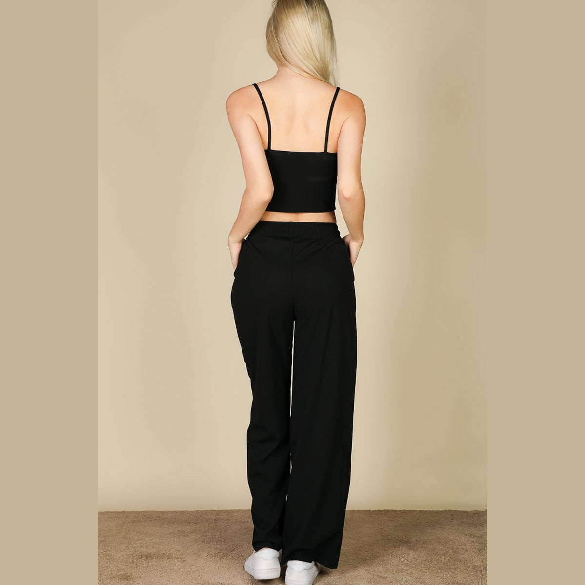 Bustier Crop Cami Top & Slant Pocket Straight Pants