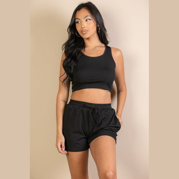 Ribbed Crop Tank Top & Shorts Set