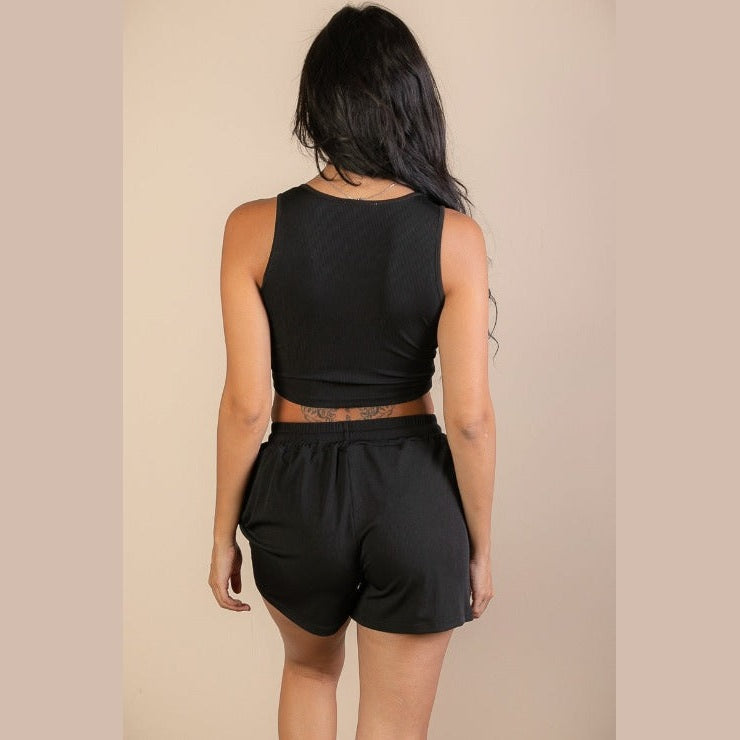 Ribbed Crop Tank Top & Shorts Set