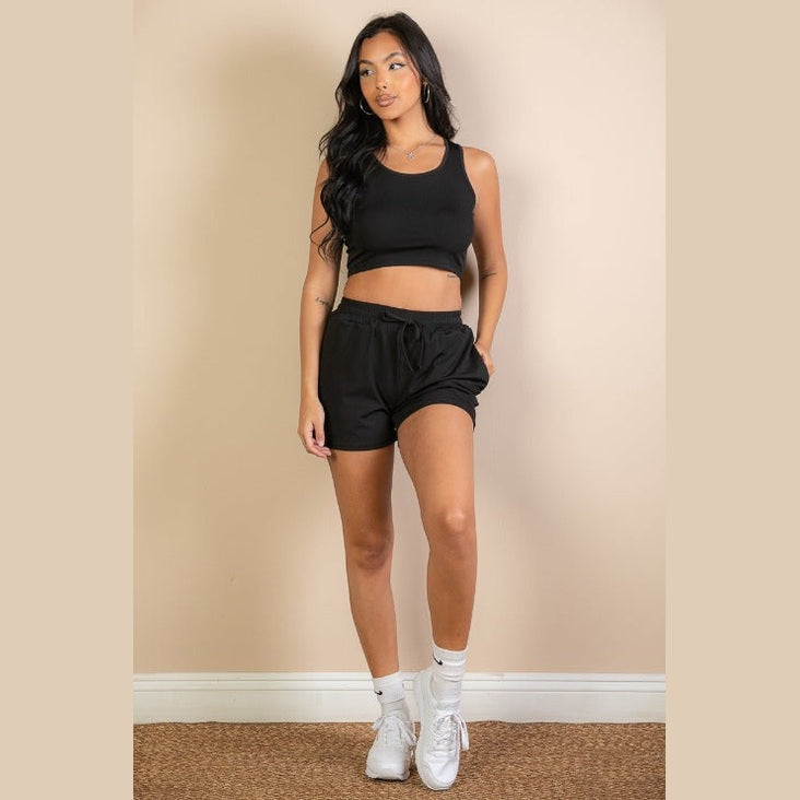 Ribbed Crop Tank Top & Shorts Set