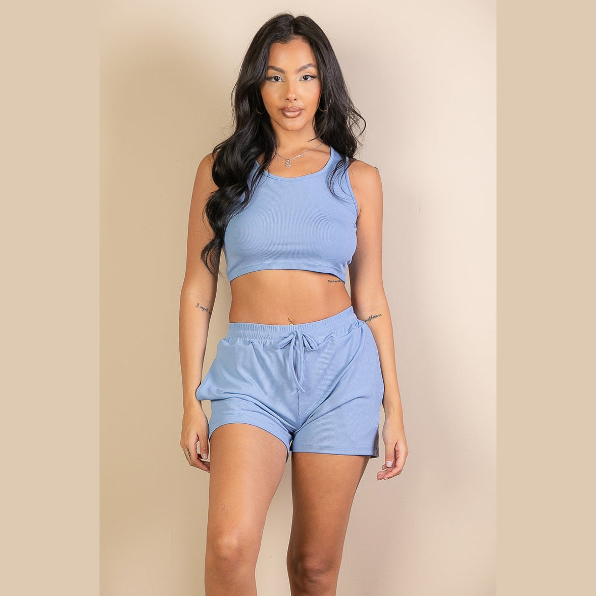 Ribbed Crop Tank Top & Shorts Set