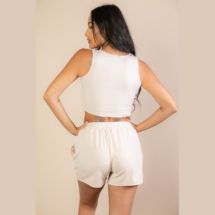 Ribbed Crop Tank Top & Shorts Set