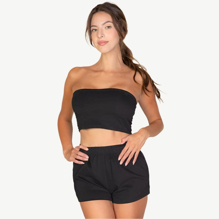 Simple Solid Color Tube Top and Shorts Two Piece Set