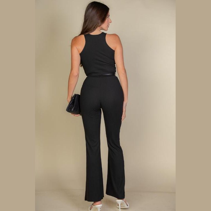 Ribbed Cropped Top and Bootcut Pants Sets