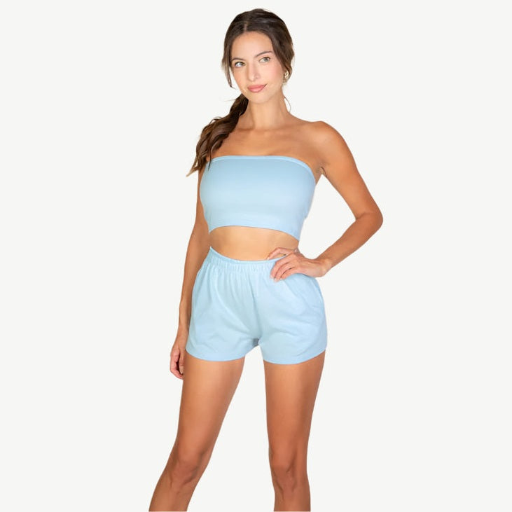 Simple Solid Color Tube Top and Shorts Two Piece Set
