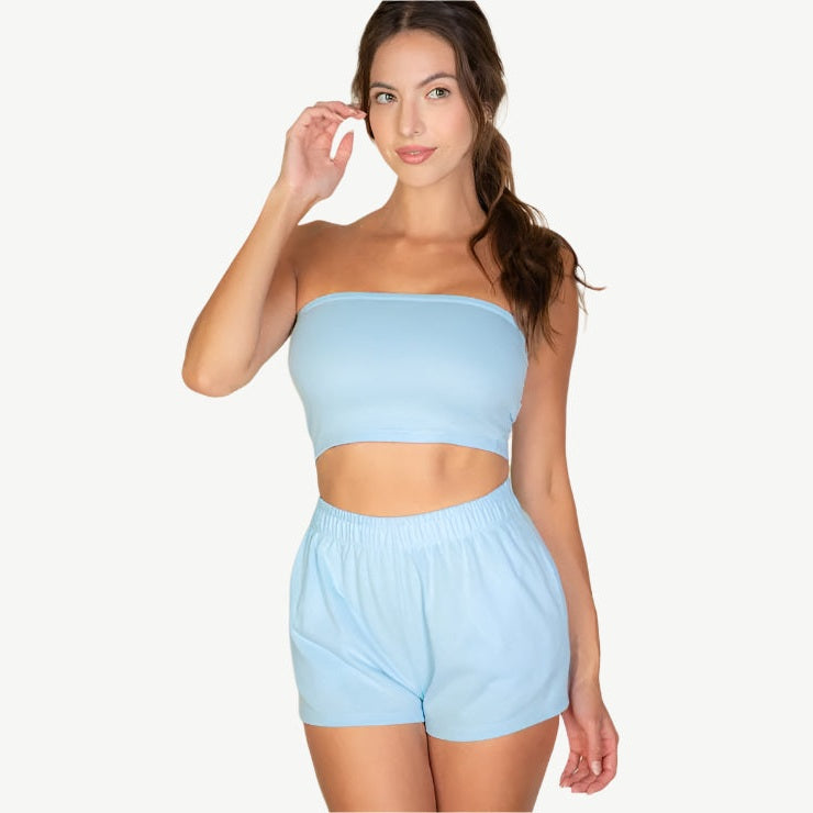 Simple Solid Color Tube Top and Shorts Two Piece Set