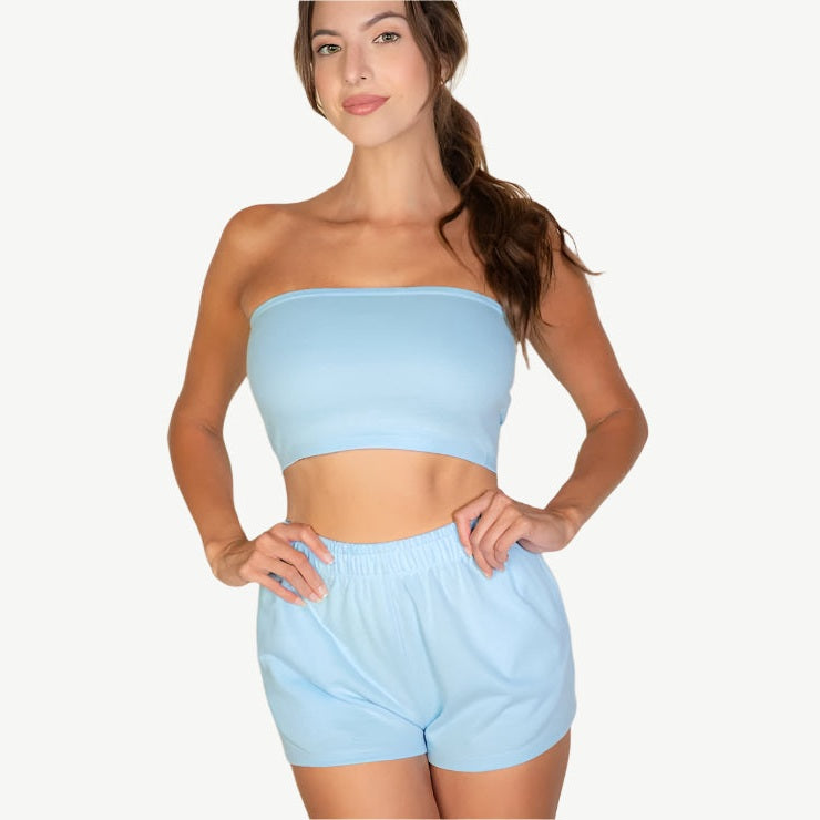 Simple Solid Color Tube Top and Shorts Two Piece Set