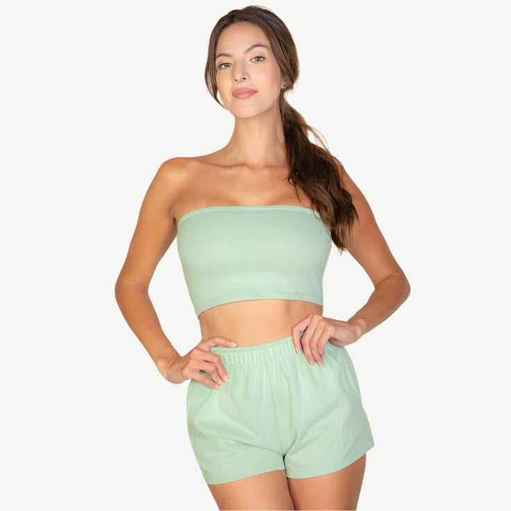 Simple Solid Color Tube Top and Shorts Two Piece Set