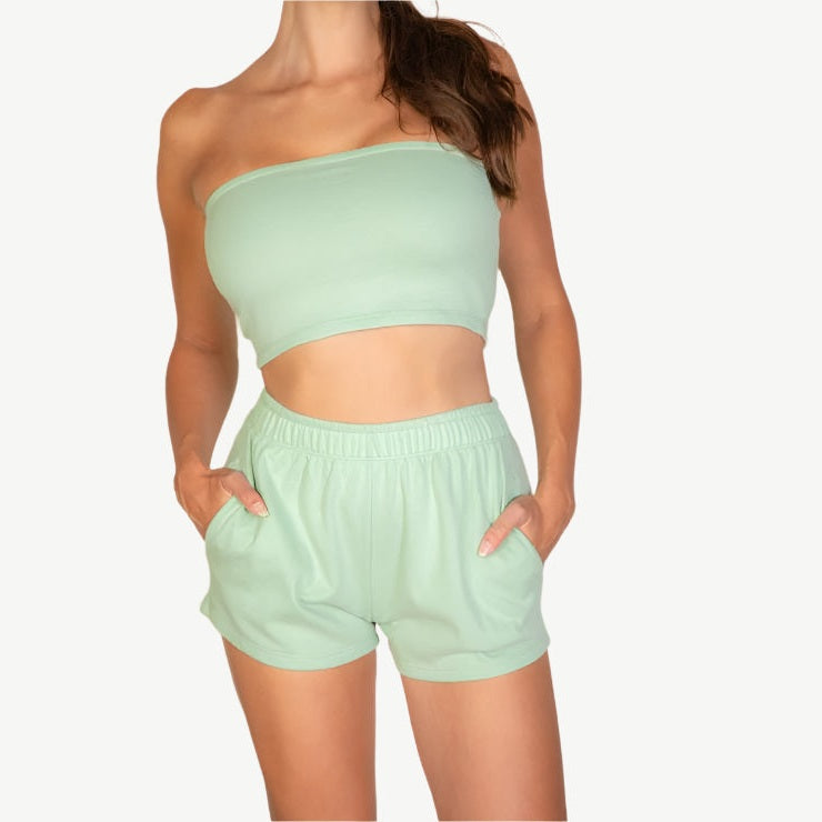 Simple Solid Color Tube Top and Shorts Two Piece Set