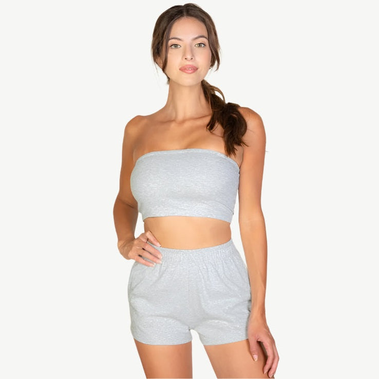 Simple Solid Color Tube Top and Shorts Two Piece Set