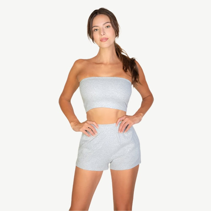 Simple Solid Color Tube Top and Shorts Two Piece Set