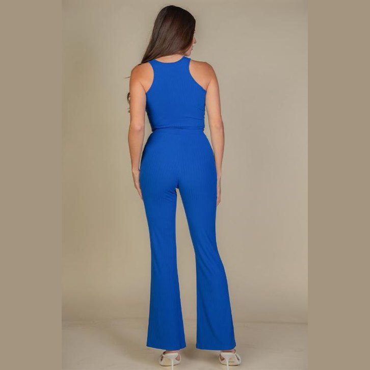 Ribbed Cropped Top and Bootcut Pants Sets