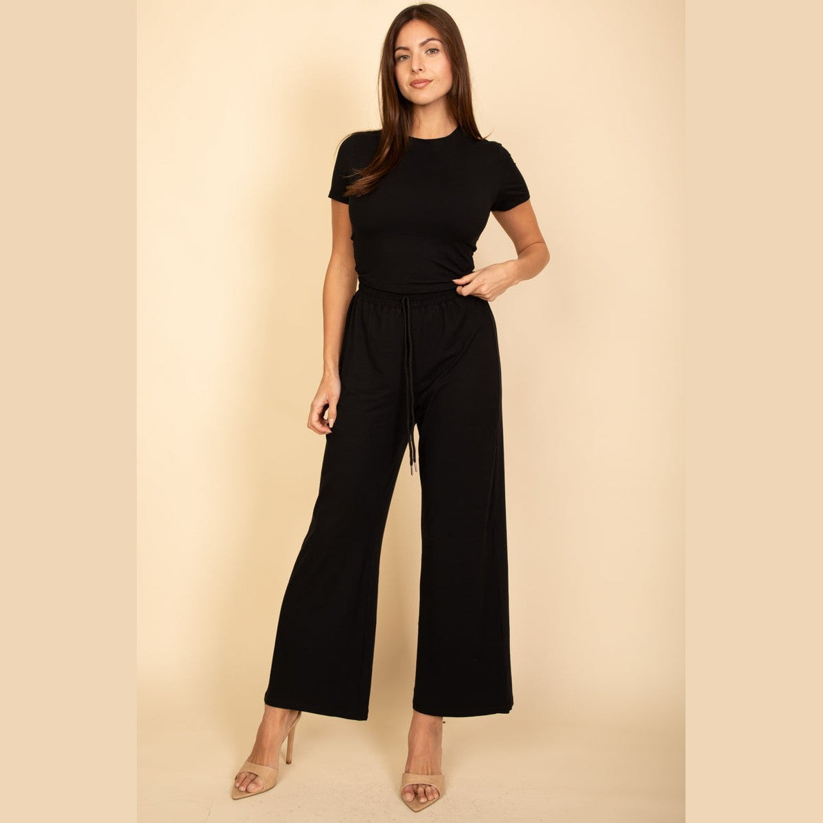 Relaxed Fit Top and Wide-Leg Pants Set