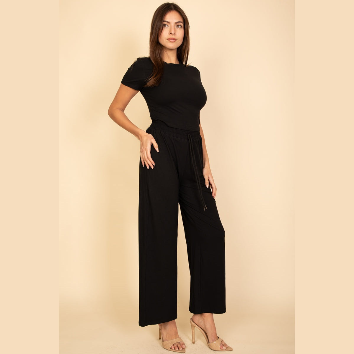 Relaxed Fit Top and Wide-Leg Pants Set