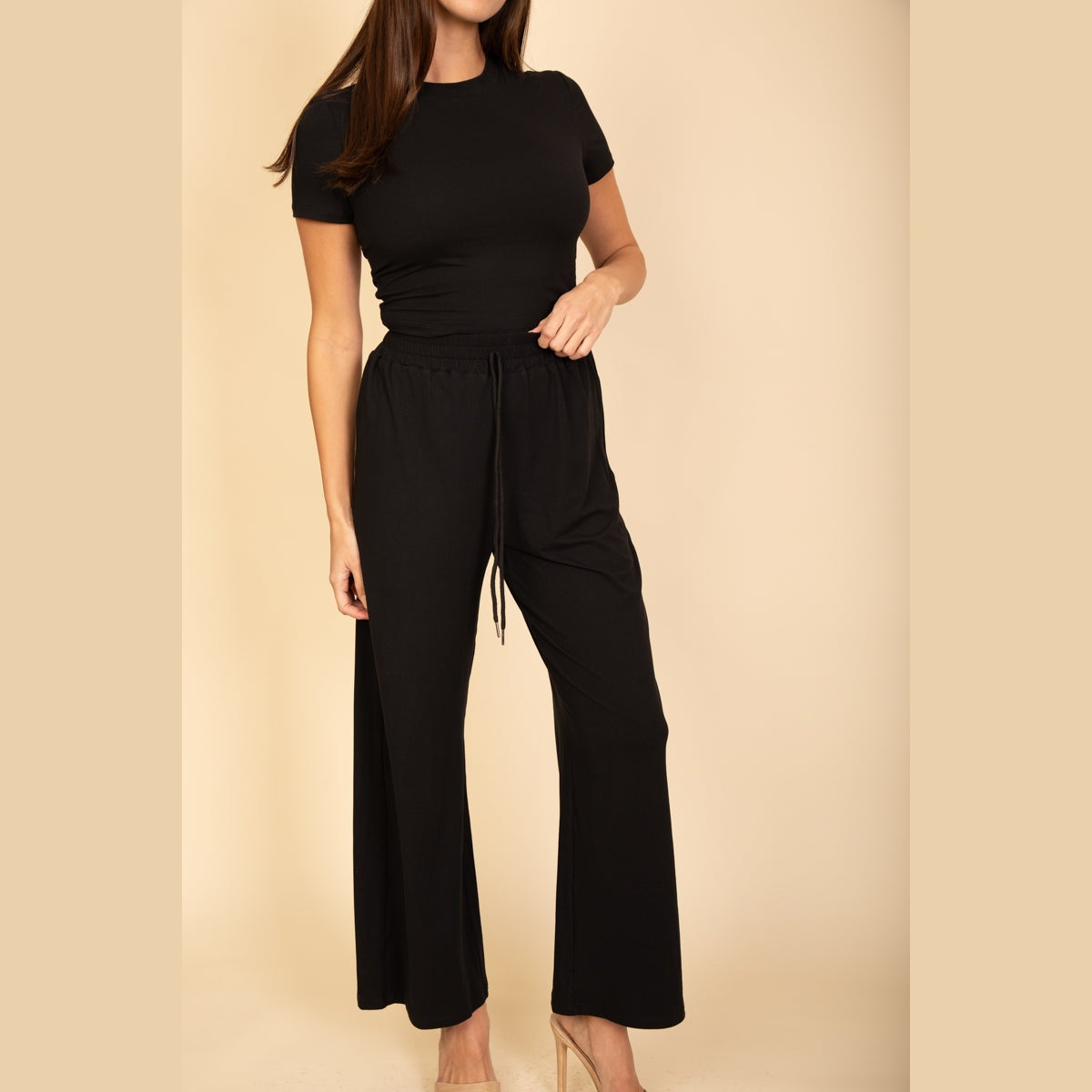 Relaxed Fit Top and Wide-Leg Pants Set