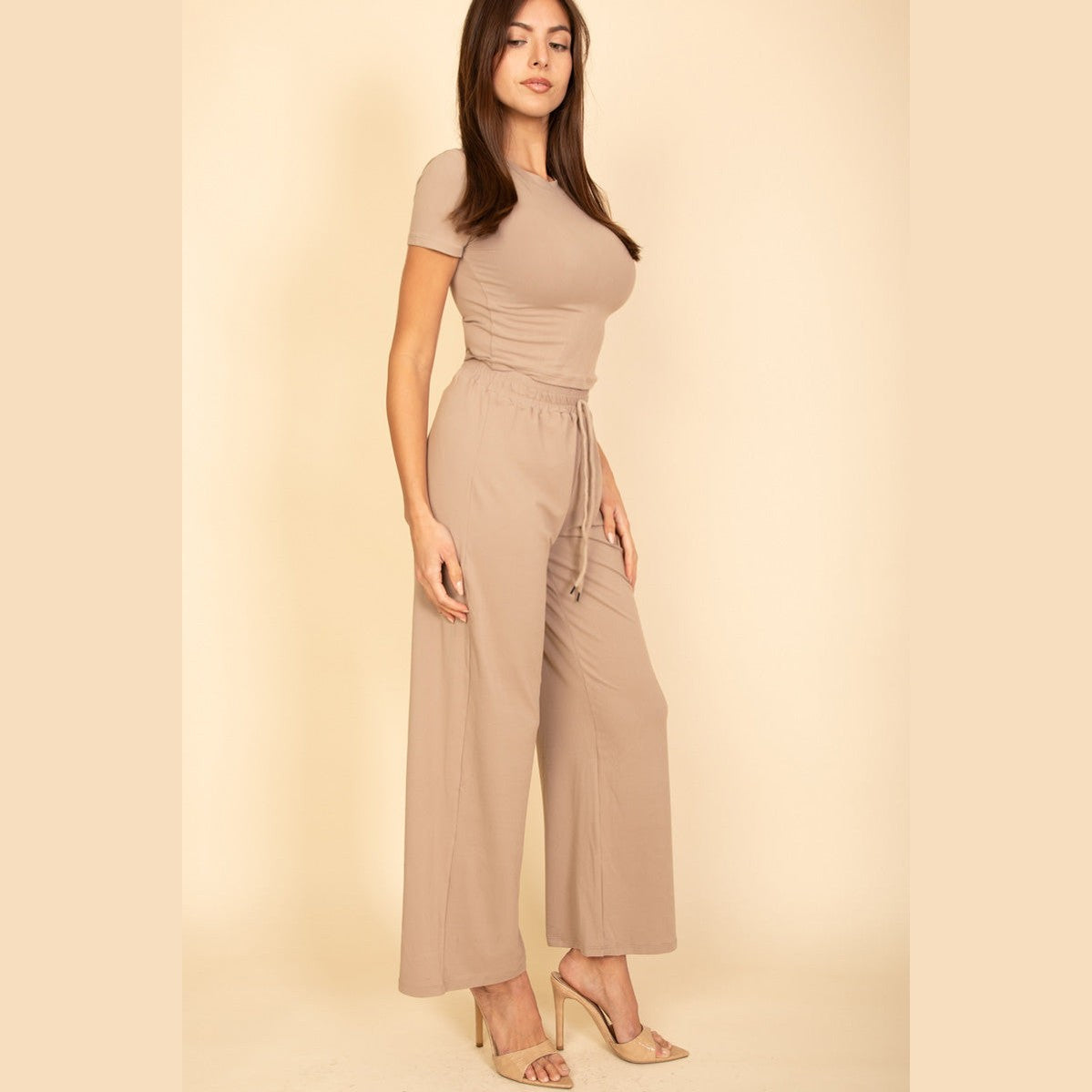 Relaxed Fit Top and Wide-Leg Pants Set
