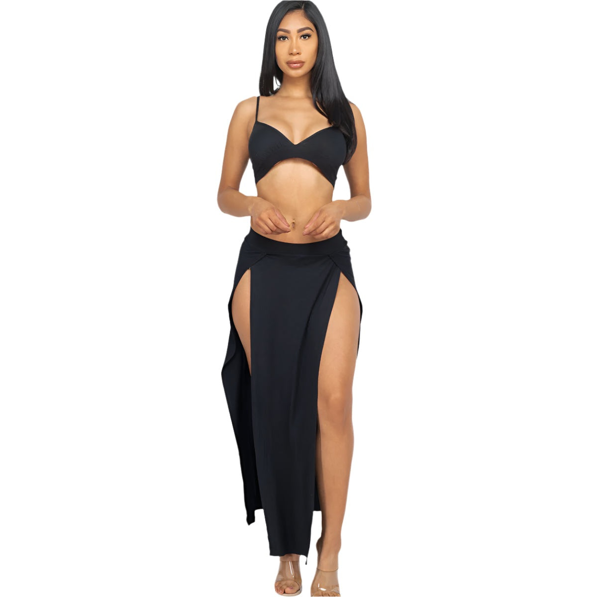 Bra top and side slit maxi skirt
