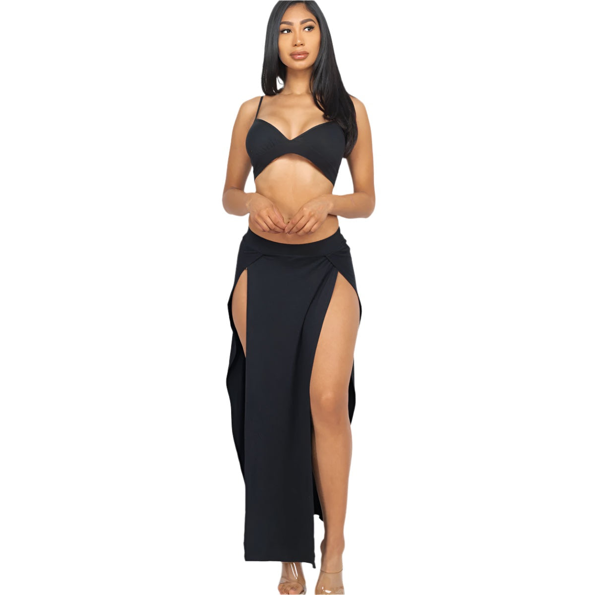 Bra top and side slit maxi skirt