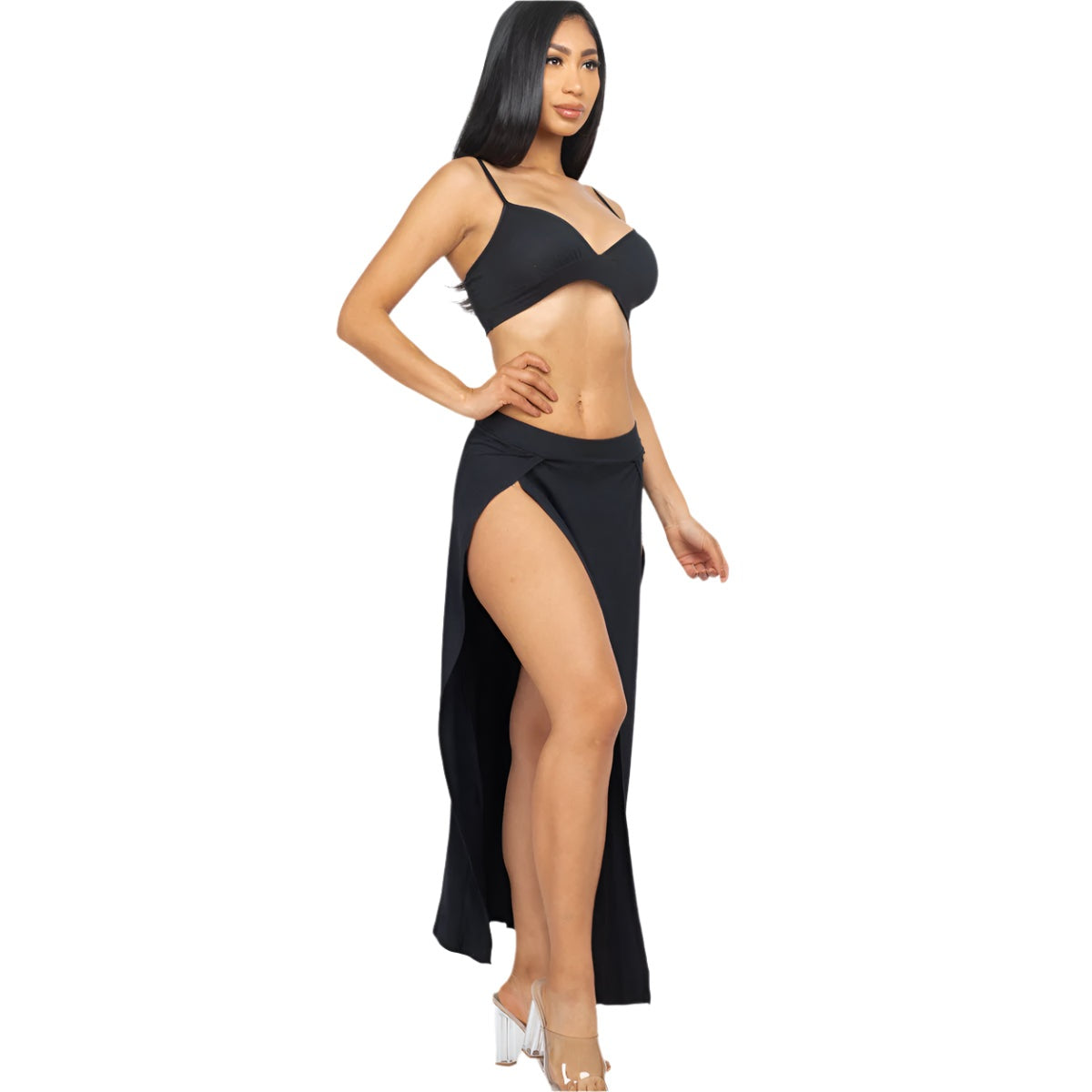 Bra top and side slit maxi skirt