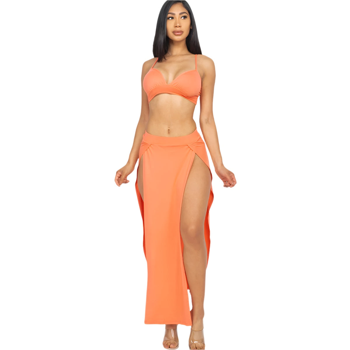 Bra top and side slit maxi skirt