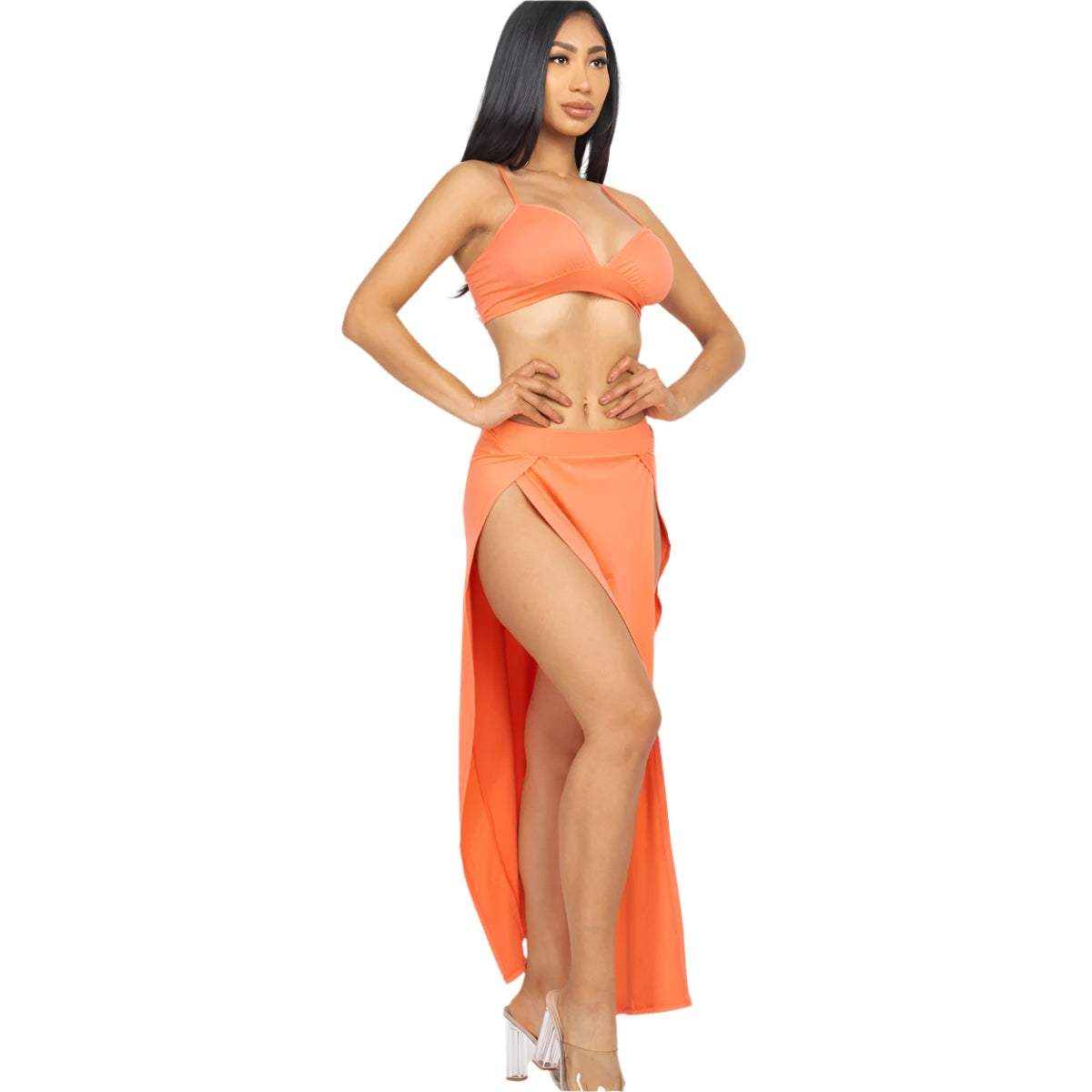 Bra top and side slit maxi skirt