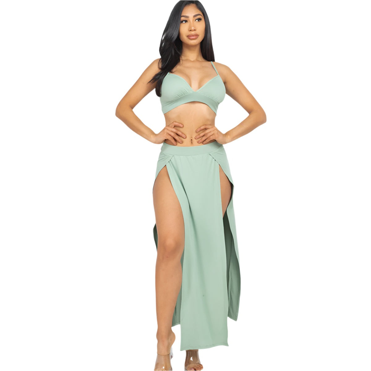 Bra top and side slit maxi skirt