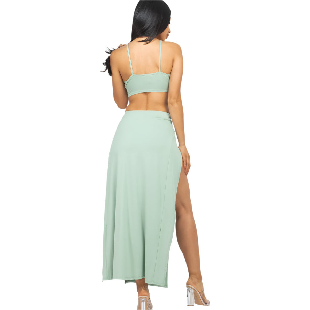 Bra top and side slit maxi skirt
