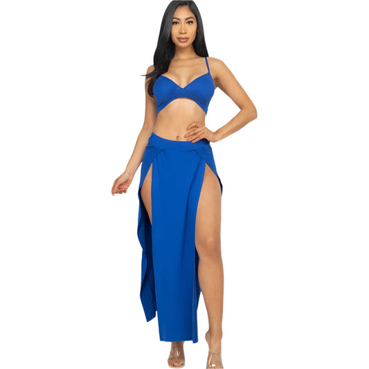 Bra top and side slit maxi skirt