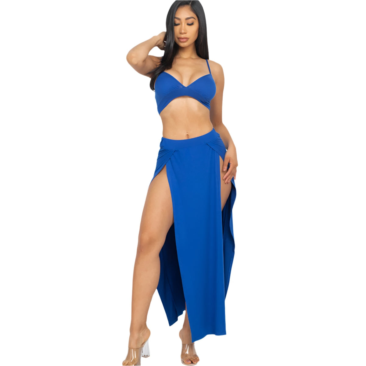 Bra top and side slit maxi skirt