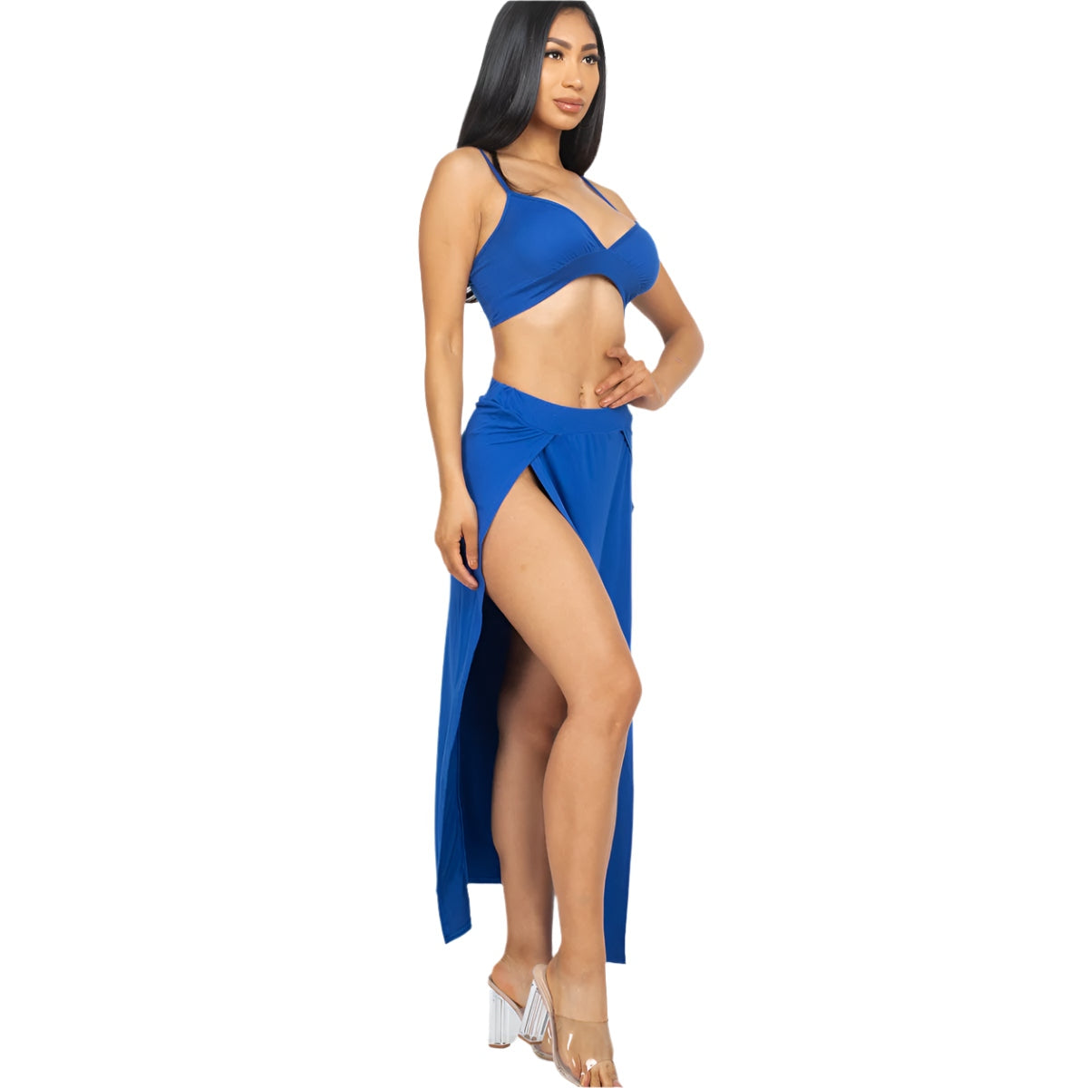 Bra top and side slit maxi skirt