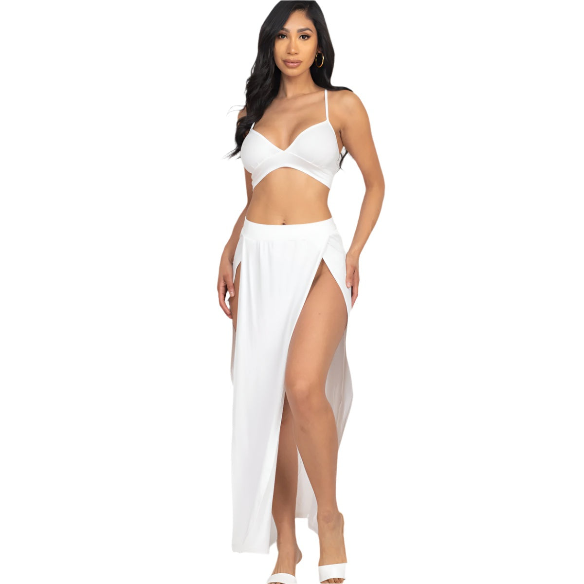 Bra top and side slit maxi skirt