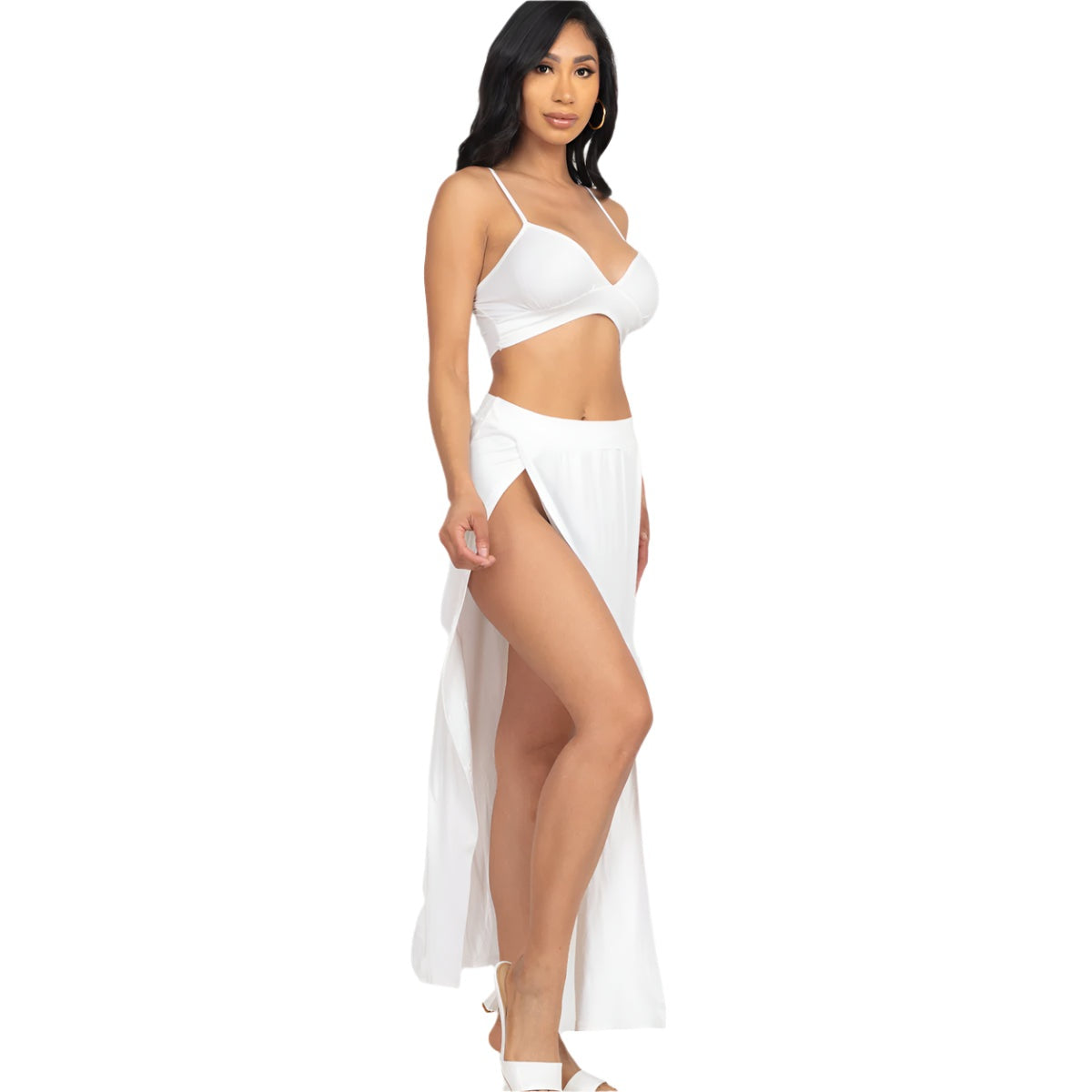 Bra top and side slit maxi skirt