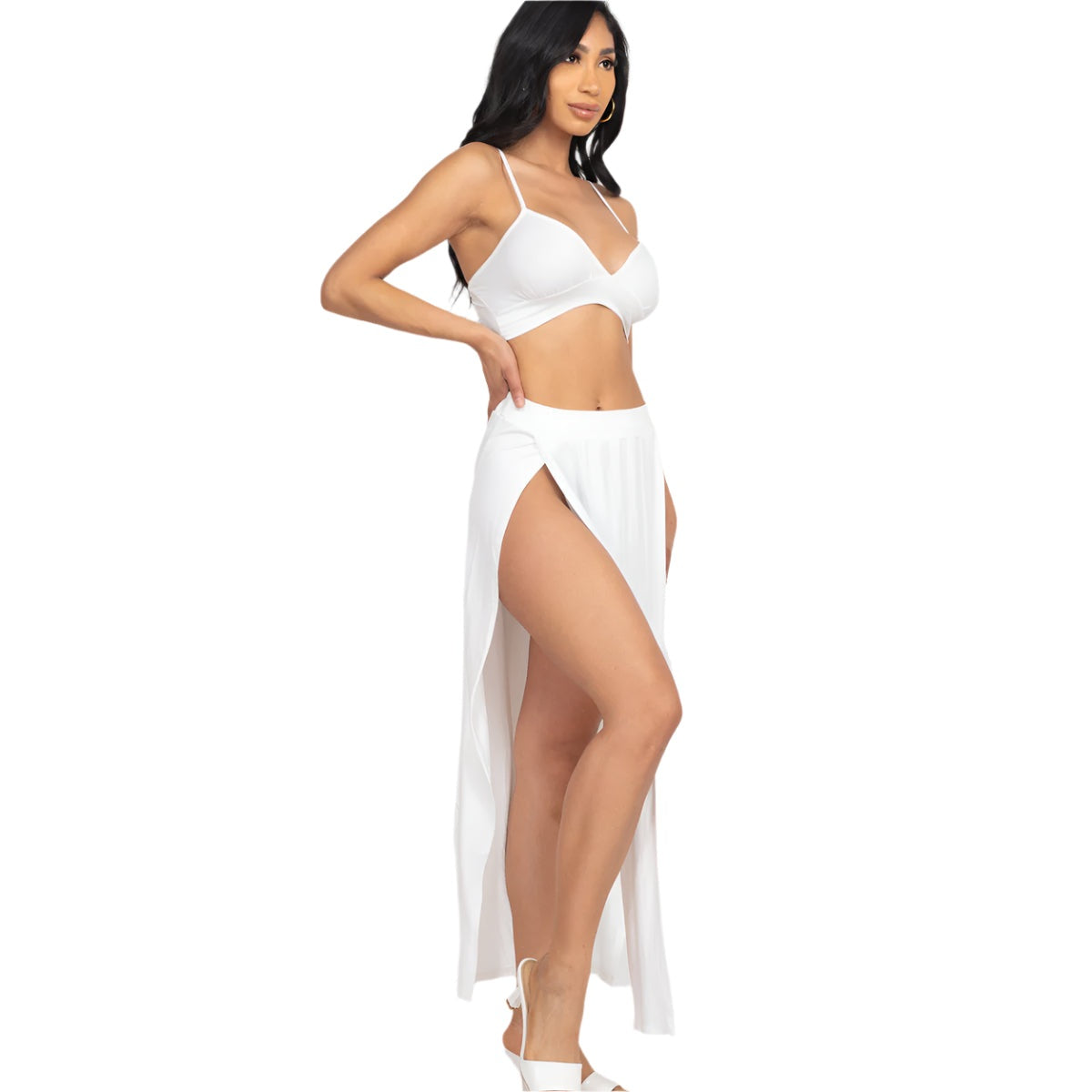 Bra top and side slit maxi skirt