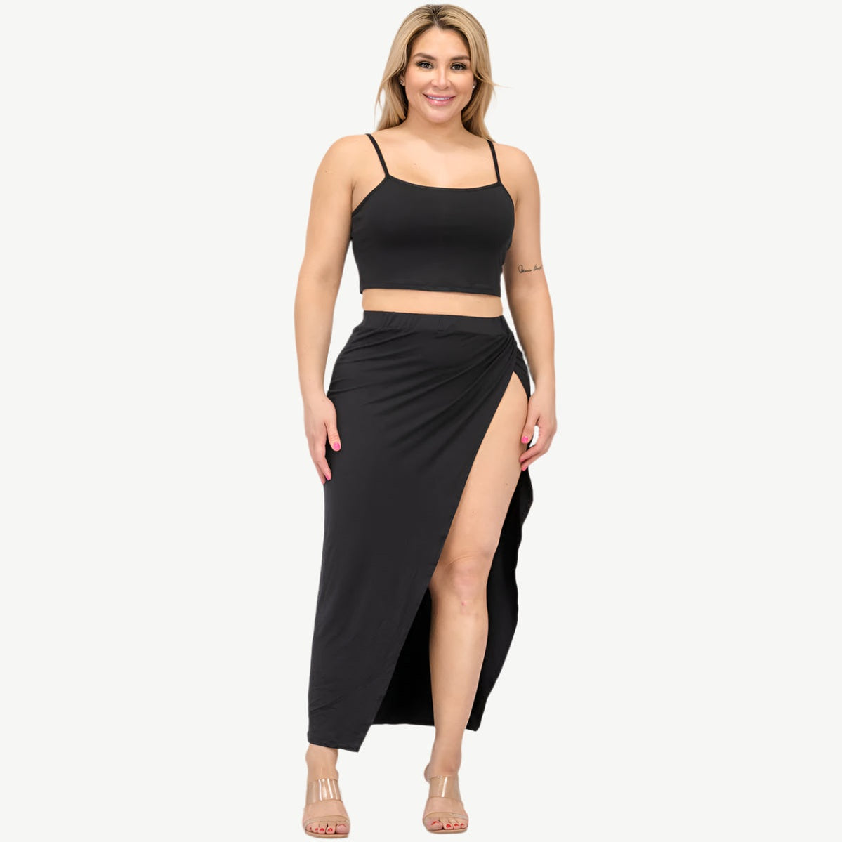 Plus Size Crop Cami & Split Thigh Maxi Skirt Set