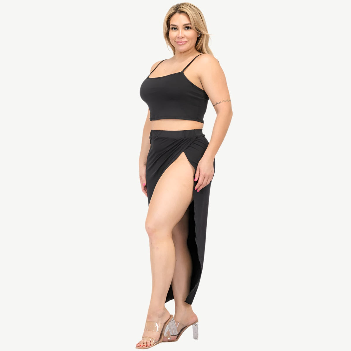 Plus Size Crop Cami & Split Thigh Maxi Skirt Set
