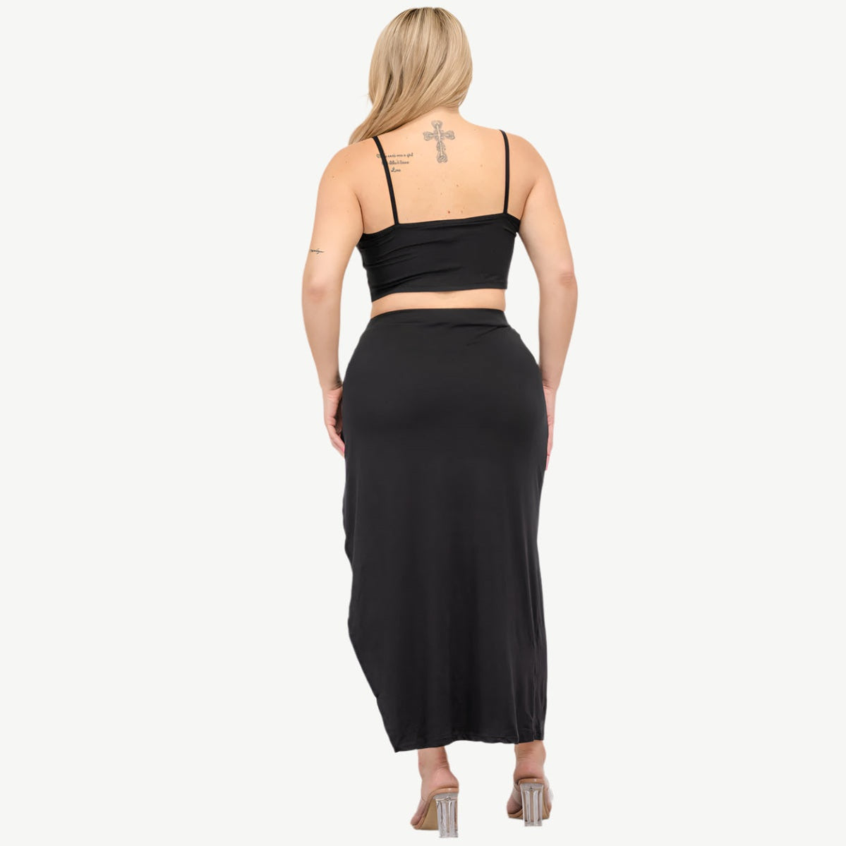 Plus Size Crop Cami & Split Thigh Maxi Skirt Set