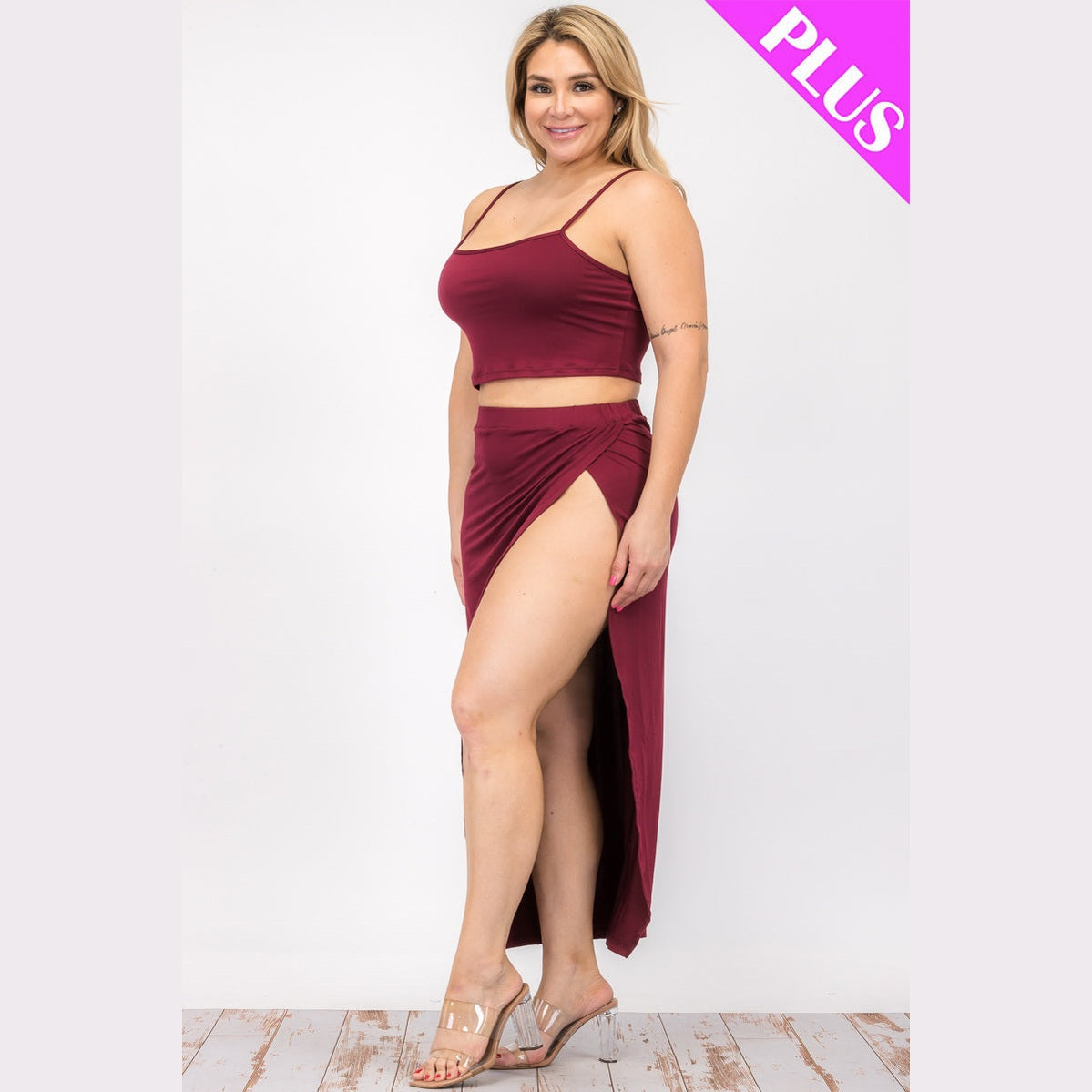 Plus Size Crop Cami & Split Thigh Maxi Skirt Set