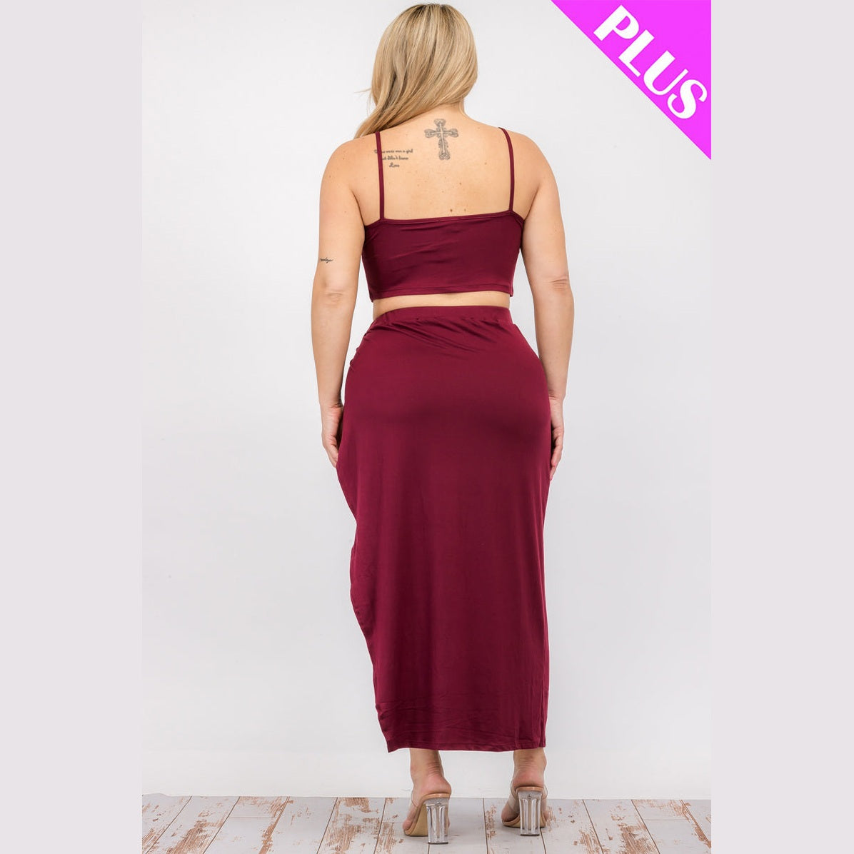 Plus Size Crop Cami & Split Thigh Maxi Skirt Set