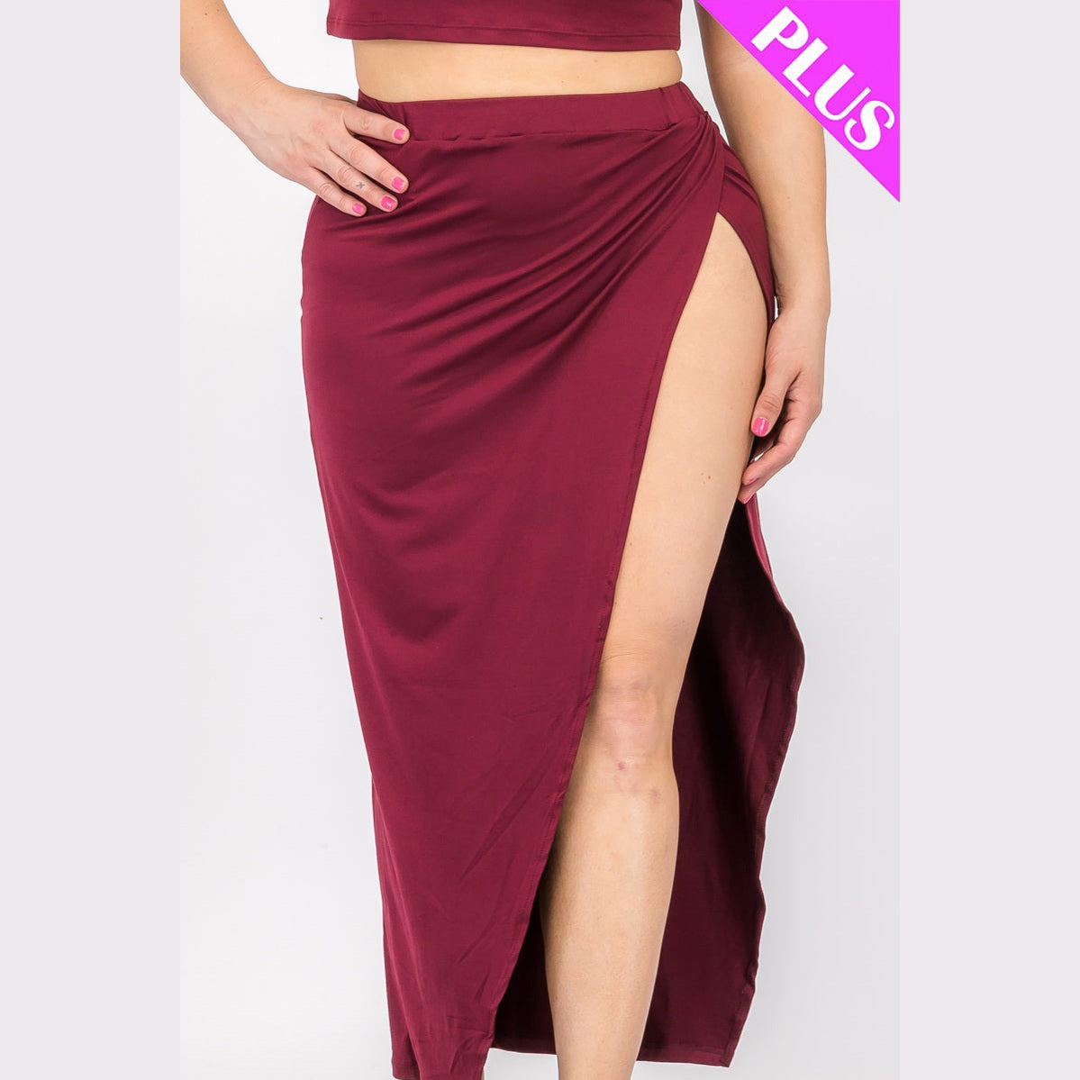 Plus Size Crop Cami & Split Thigh Maxi Skirt Set