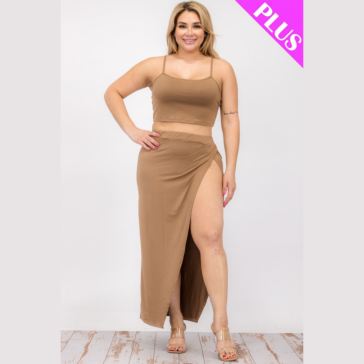 Plus Size Crop Cami & Split Thigh Maxi Skirt Set