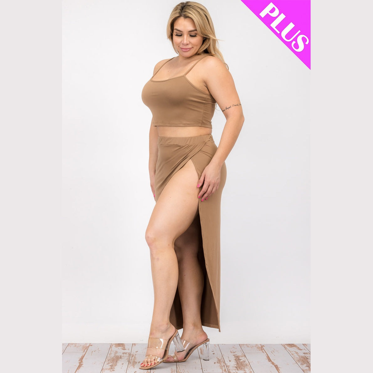 Plus Size Crop Cami & Split Thigh Maxi Skirt Set