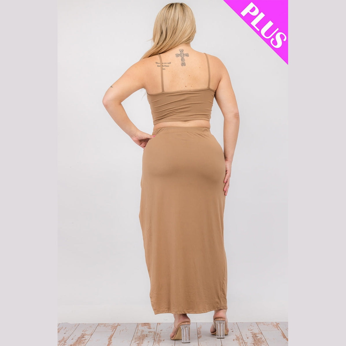 Plus Size Crop Cami & Split Thigh Maxi Skirt Set