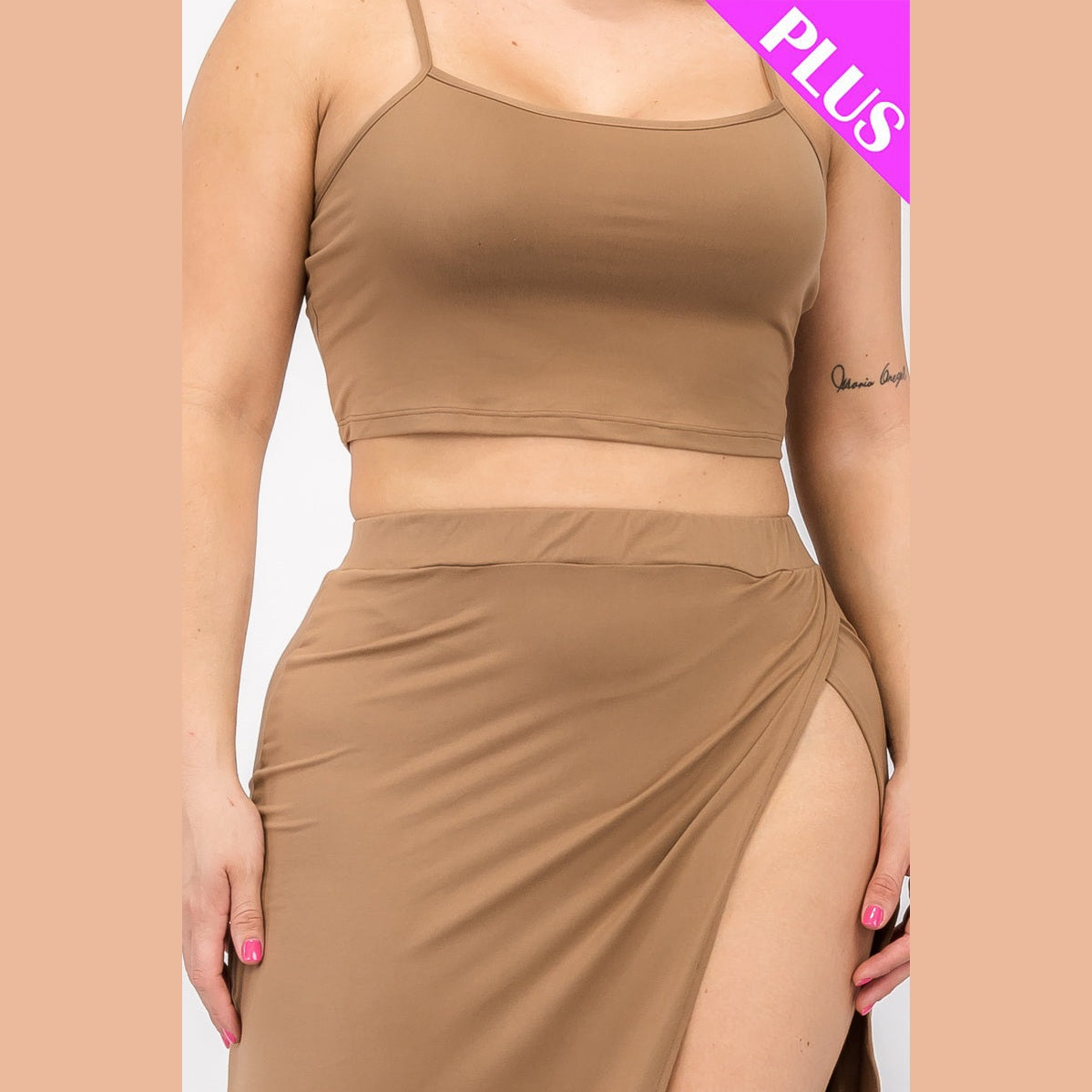 Plus Size Crop Cami & Split Thigh Maxi Skirt Set