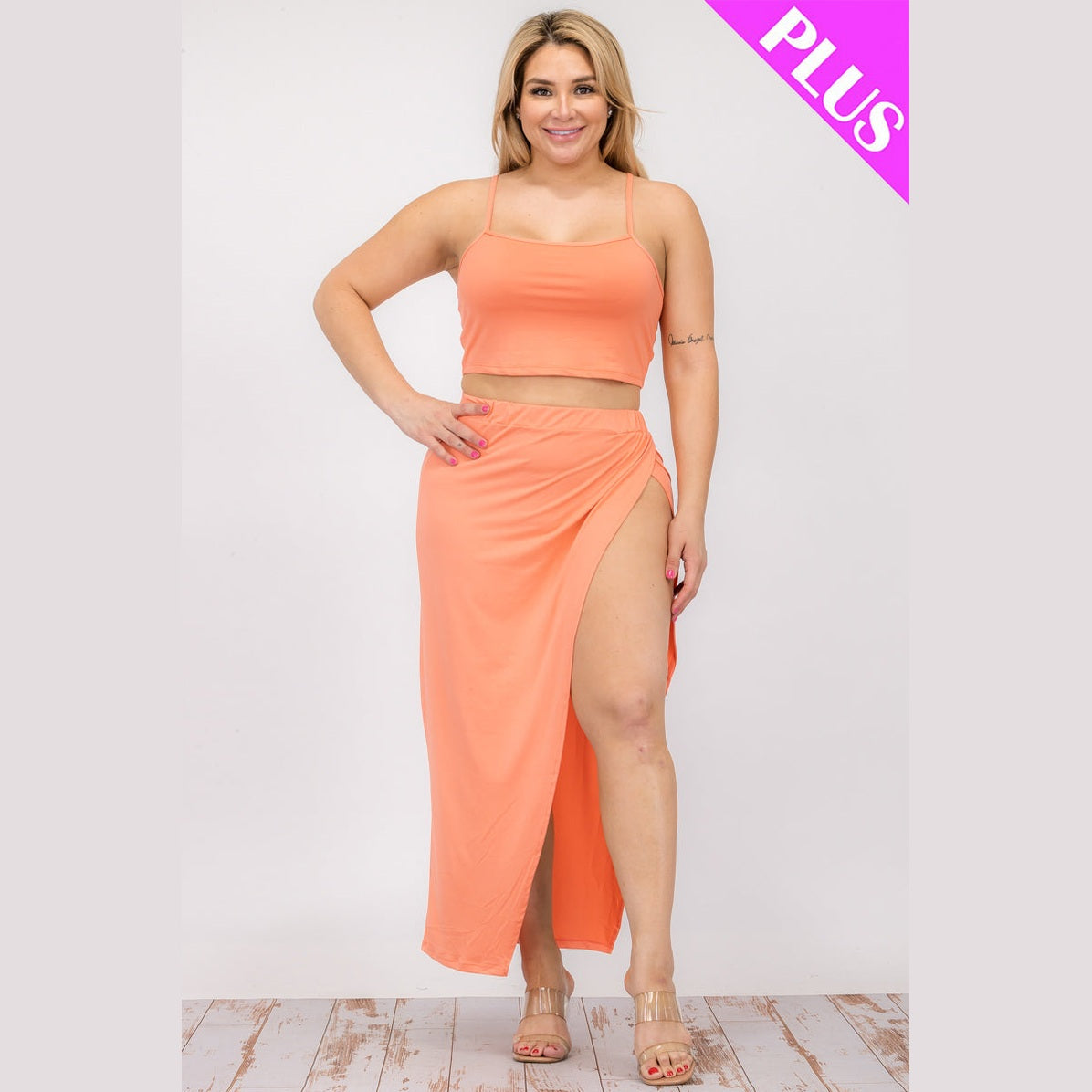 Plus Size Crop Cami & Split Thigh Maxi Skirt Set
