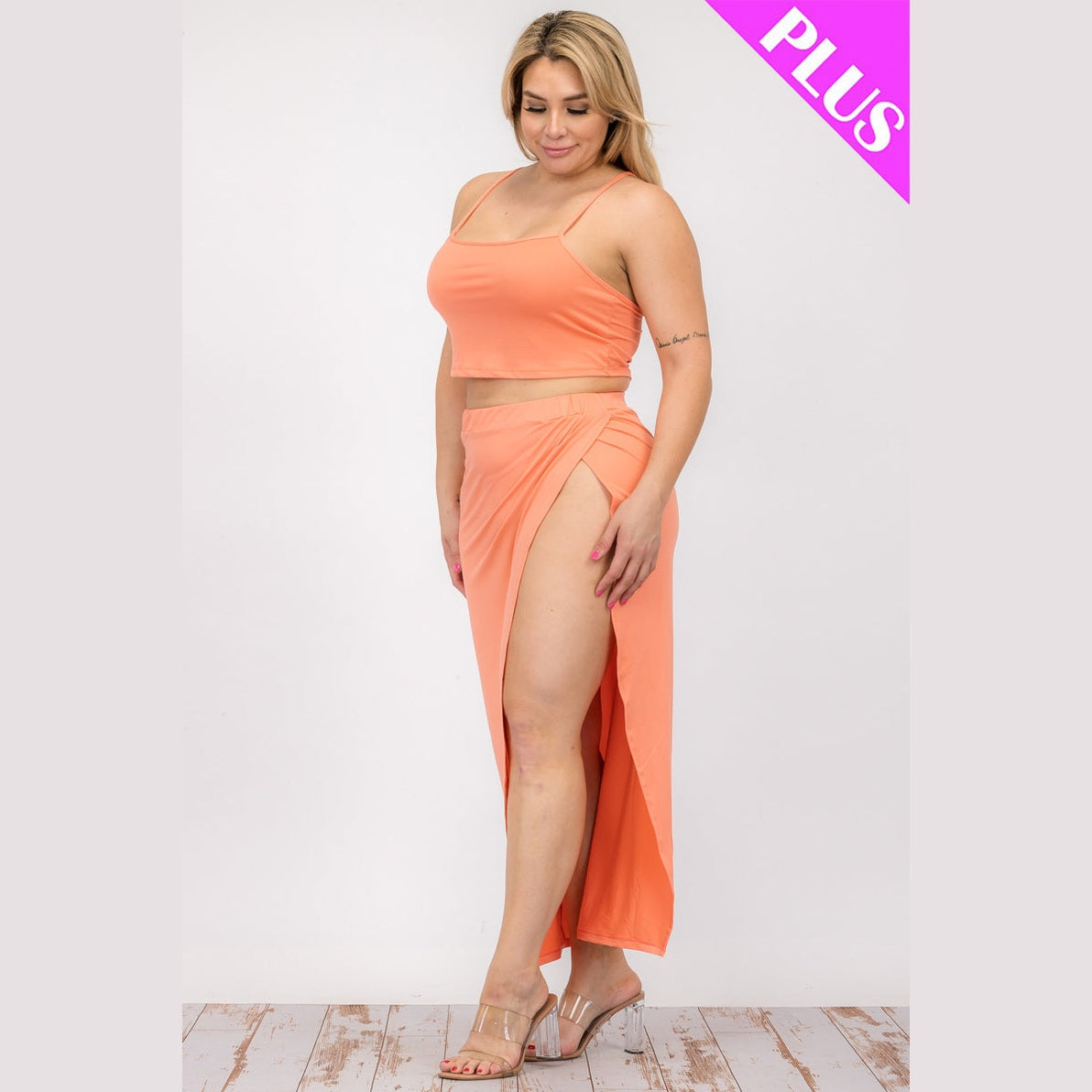 Plus Size Crop Cami & Split Thigh Maxi Skirt Set