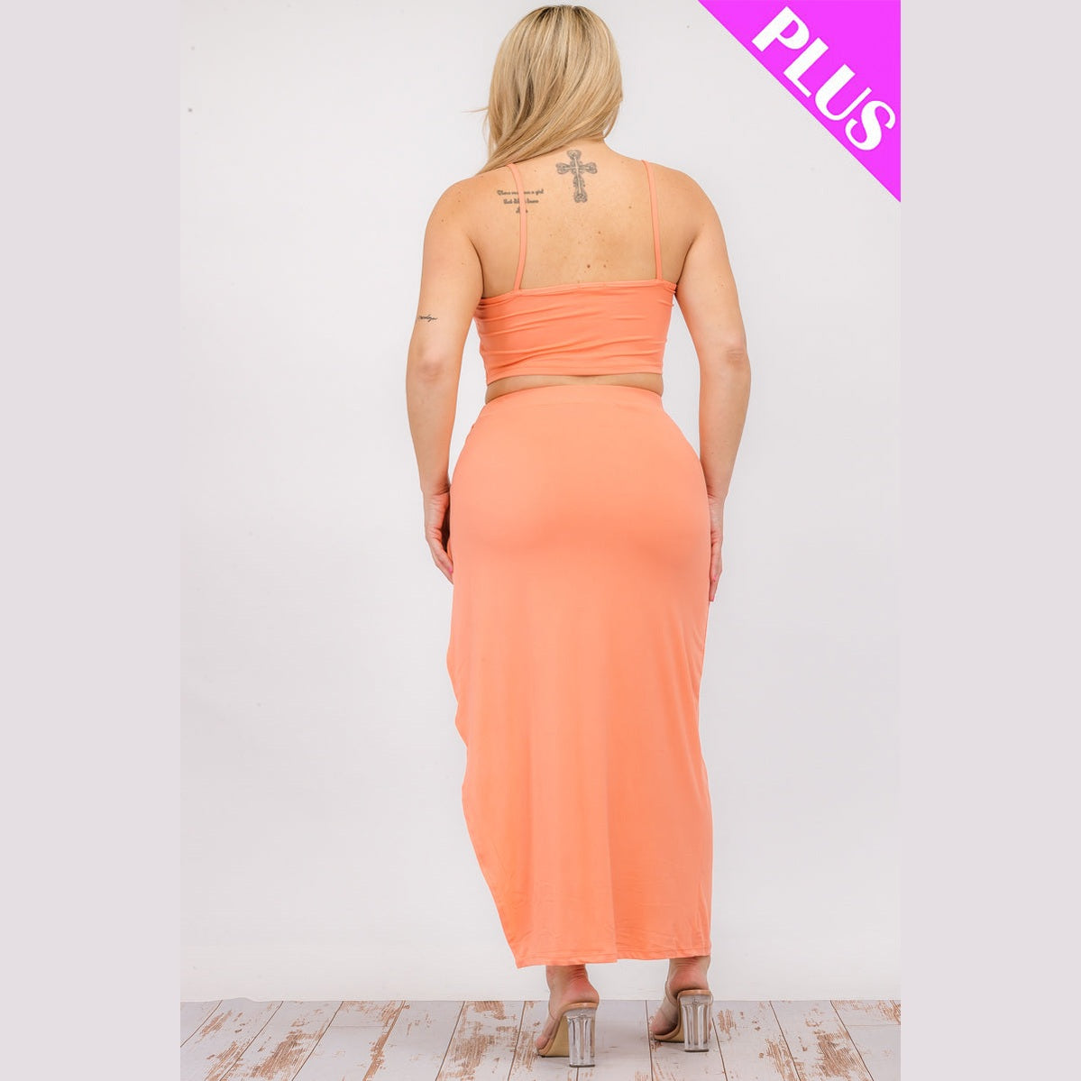 Plus Size Crop Cami & Split Thigh Maxi Skirt Set