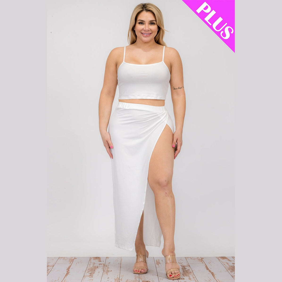 Plus Size Crop Cami & Split Thigh Maxi Skirt Set
