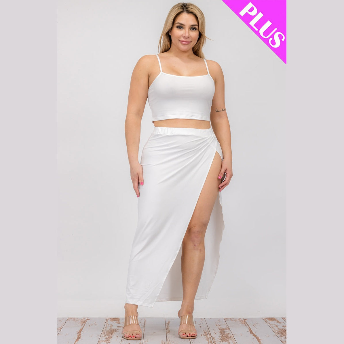 Plus Size Crop Cami & Split Thigh Maxi Skirt Set