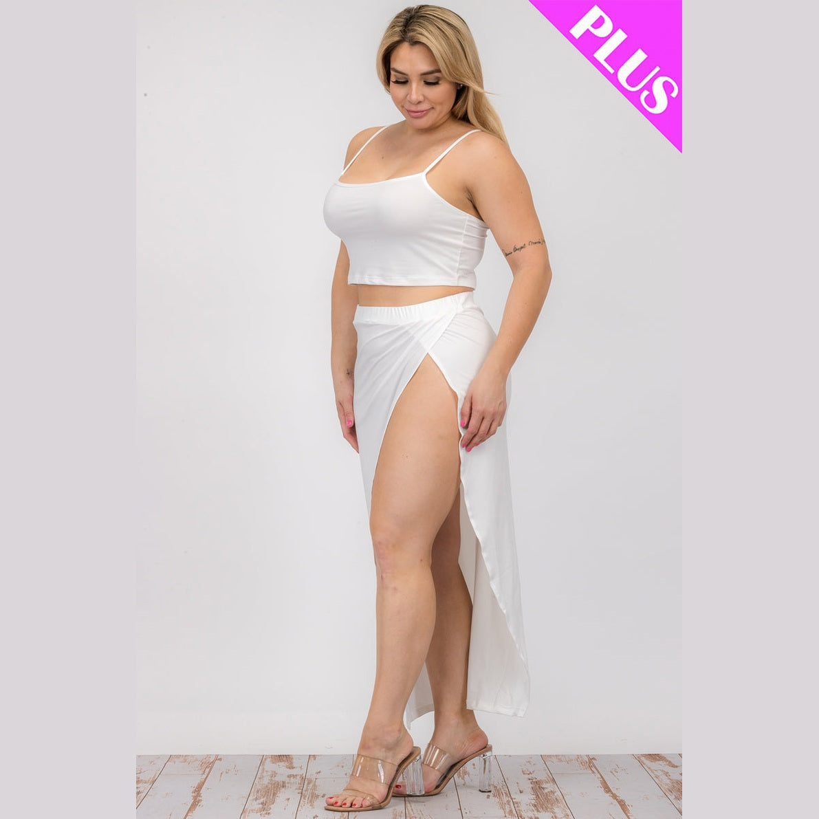 Plus Size Crop Cami & Split Thigh Maxi Skirt Set