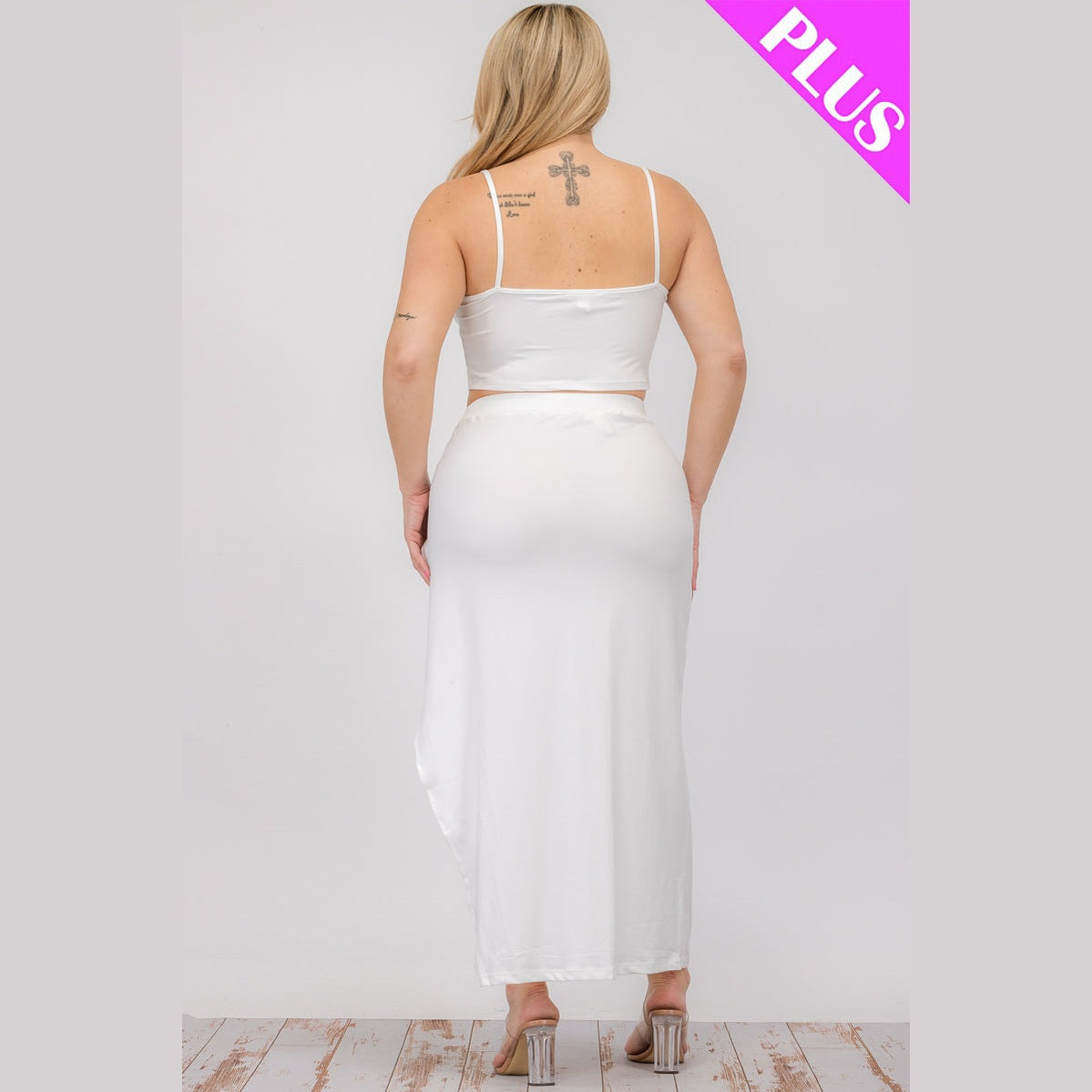 Plus Size Crop Cami & Split Thigh Maxi Skirt Set